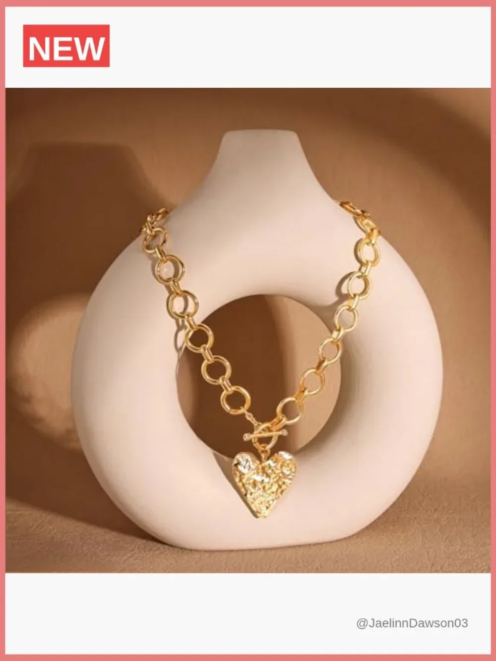 Chunky Gold Heart Pendant Necklace with Toggle Clasp